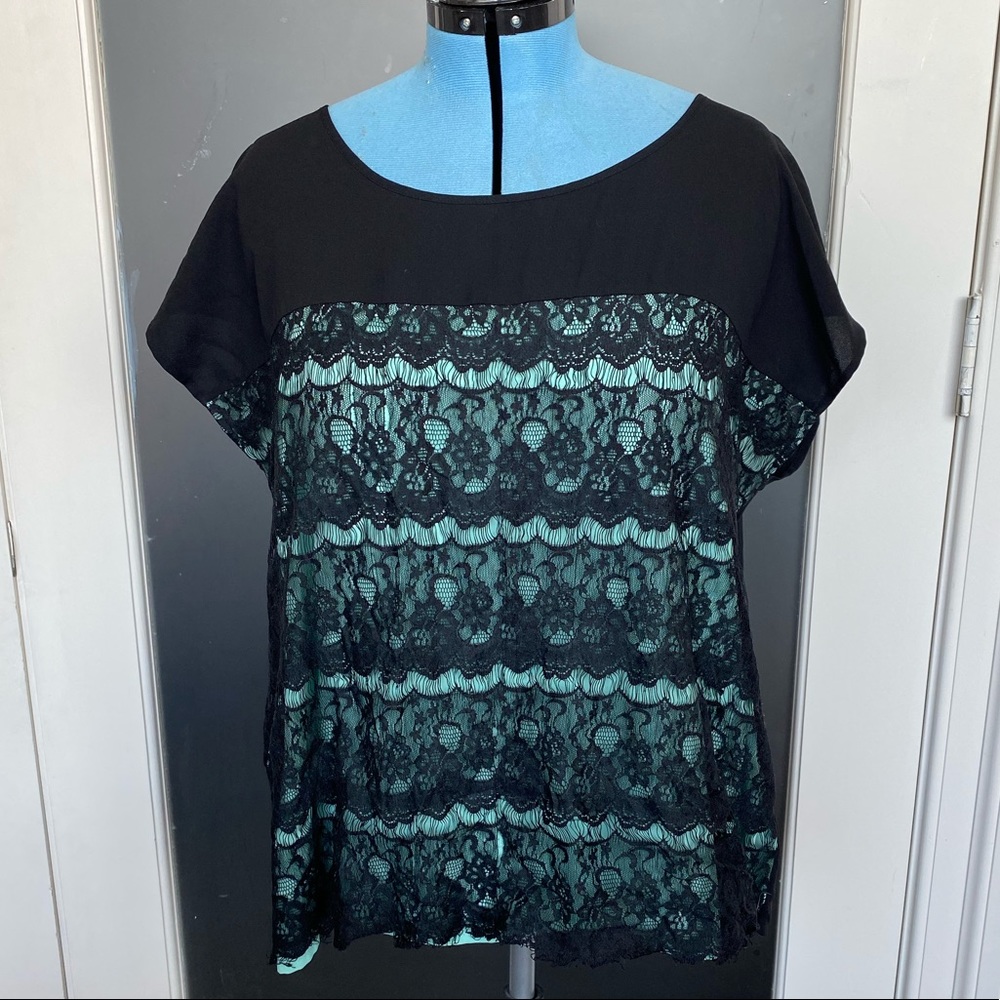 Mint and Black Lace Top